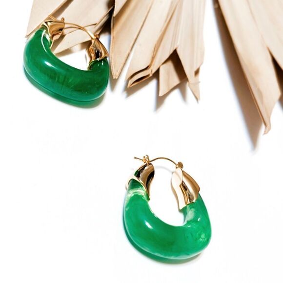 #566 Anthro Crystal hoop earrings in green - Picture 3 of 6